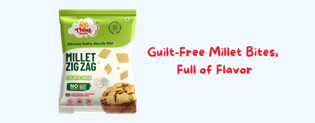 Zigzag-shaped baked millet snack with cream and onion seasoning
